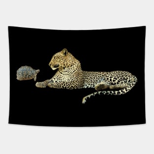 Leopard and Leopardturtle - Big Cat with Turtle in Africa Tapestry