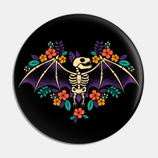 Flowered bat skeleton Pin