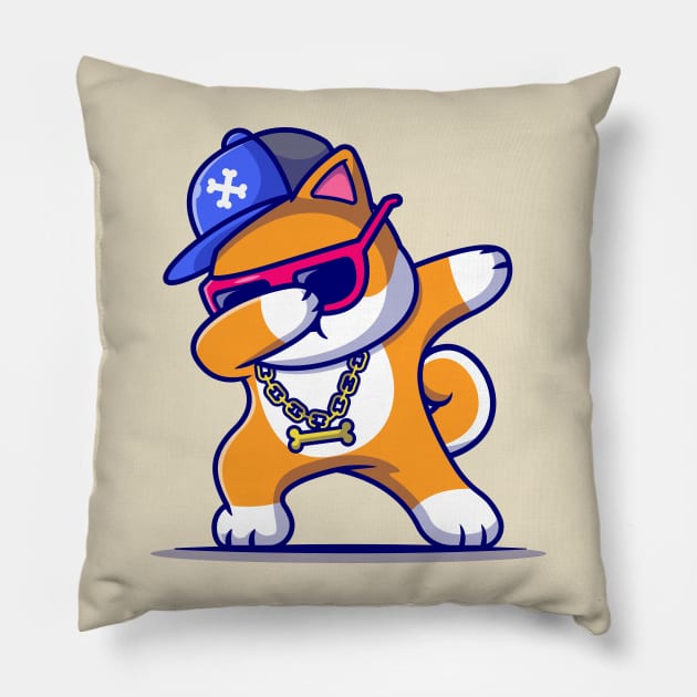 Cool Shiba Inu Dog Dabbing And Wearing Hat And Glasses Cartoon Pillow by Catalyst Labs