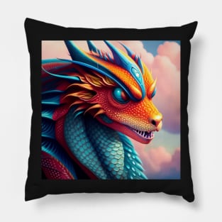 Orange and Blue Mystic Fox Dragon Pillow