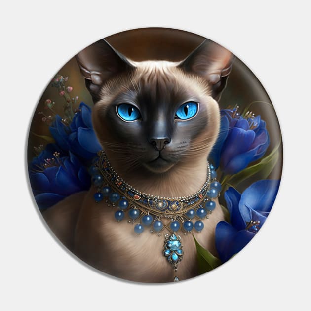 Tonkinese Cat Beautiful Portrait Pin by Enchanted Reverie