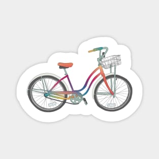 Retro Rainbow Rider, Colorful Bicycle Illustration Magnet