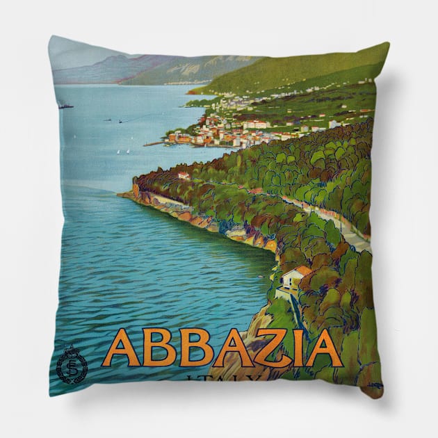 Abbazia The Gem of the Adriatic Vintage Poster 1920 Pillow by vintagetreasure