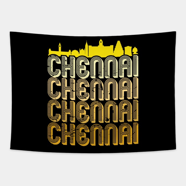 Madras Chennai Yellow Vintage Tamil Design Tapestry by alltheprints