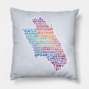 Glacier National Park with Trail Names [Colorful] Pillow