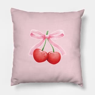 Coquette Aesthetic Girly Pink Bow Cherries Y2k Pillow