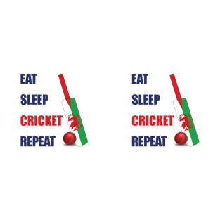 Eat Sleep Cricket Repeat Wales Flag Cricket Bat T-Shirt