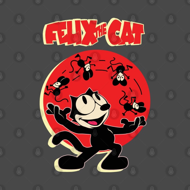 Felix the Cat Juggling Mice Felix Cat Cartoon Red Old School Retro Style by VogueTime