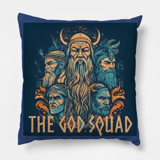 The God Squad Norse Mythology Asgardians Pillow by Grassroots Green