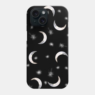 Crescent Moons and Stars - Black Phone Case