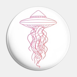 UFO Jellyfish Pink Peach Tones Line Art Drawing Space Sea Pin