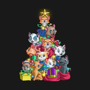 Meowy Xmas Funny Cat Tree Ugly Christmas Lights Tree Gift T-Shirt