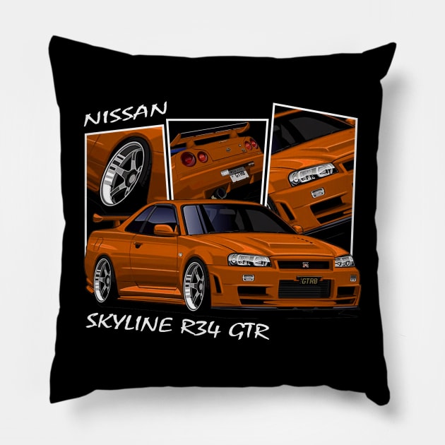 Nissan Skyline GTR R34, JDM Car Pillow by T-JD
