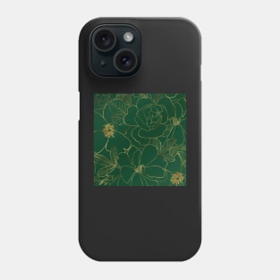 Elegant Gold Roses Floral Drawing Green Design Phone Case