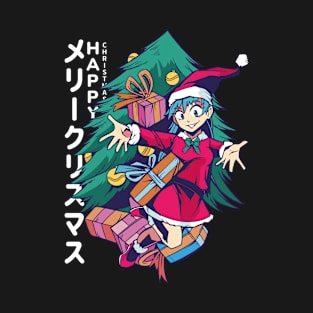 Anime Girl as Christmas Santa and Christmas Tree T-Shirt