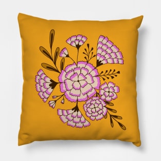 Vintage carnation flowers in mustard yellow and lilac Pillow