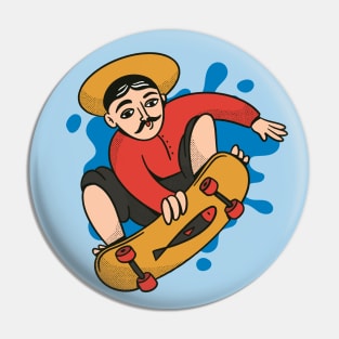 Funny Skateboarding Fisherman Parody of Niko Pirosmani Pin