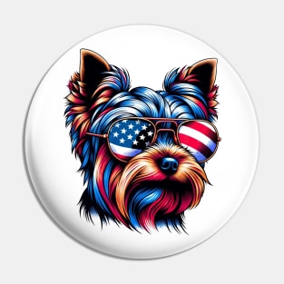 Yorkshire Terrier Patriotic American Flag 4th of July Dog Lover Pin