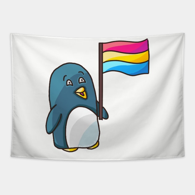 Pan Pride Flag Penguin Tapestry by nonbeenarydesigns