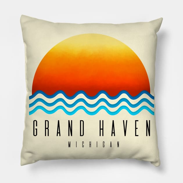 Grand Haven Sunset Pillow by Megan Noble