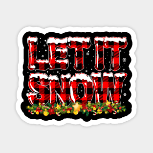 Let It Snow Christmas Snowflake Buffalo Plaid Magnet