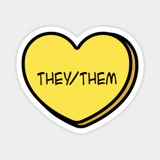 Pronoun They/Them Conversation Heart in Yellow Magnet