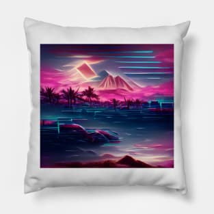 Synthwave Mountain Landscape Pillow