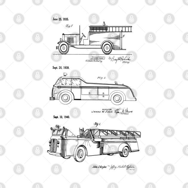 Patent Prints Vintage Fire Trucks Firetrucks TShirt TeePublic