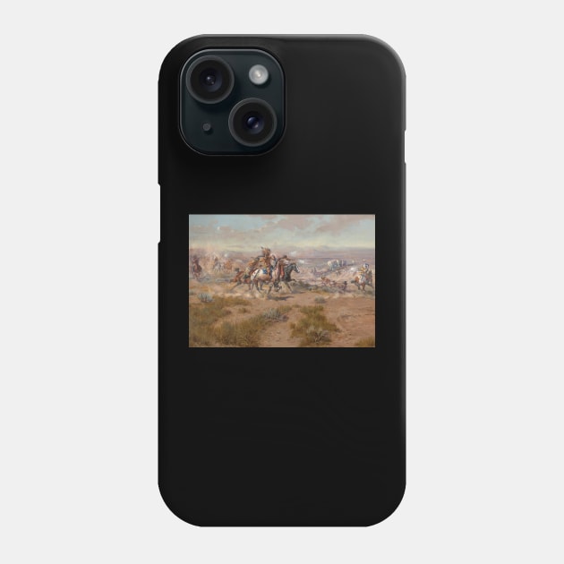 Native American Warriors Attacking The Settlers - Vintage Western American Art Phone Case by Click Here For More