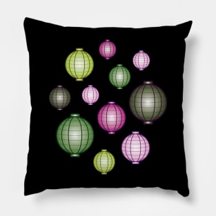 Lanterns | Mid Autumn Festival | Pink Green | Black Pillow