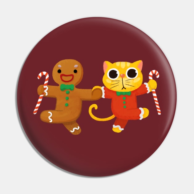 Christmas Cat Dance with Gingerbread Man Pin by BBvineart