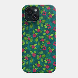 Cranberry Fruit Pattern on Dark Teal Phone Case