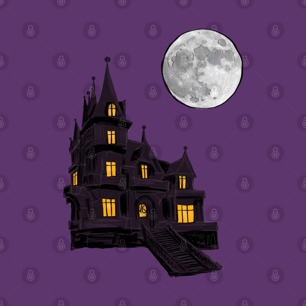 Haunted house with full moon by Bwiselizzy