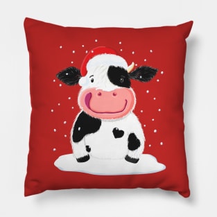 Happy Holstein Cow In The Christmas Snow Pillow