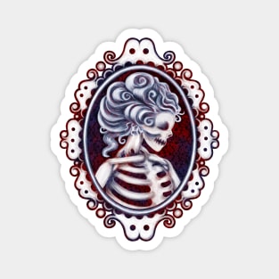 White Skeleton Girl in Frame with Red and Blue Background Cameo Magnet