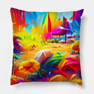 Colorful Summer Beach Abstract Art Pillow