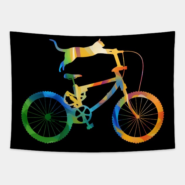 Biker Cat Colorful Bicycle Tapestry by ShirtsShirtsndmoreShirts