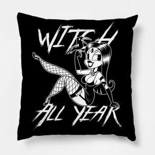 Witchcraft Sexy Witch Pin Up 30s Old Timey Cartoon style Pillow