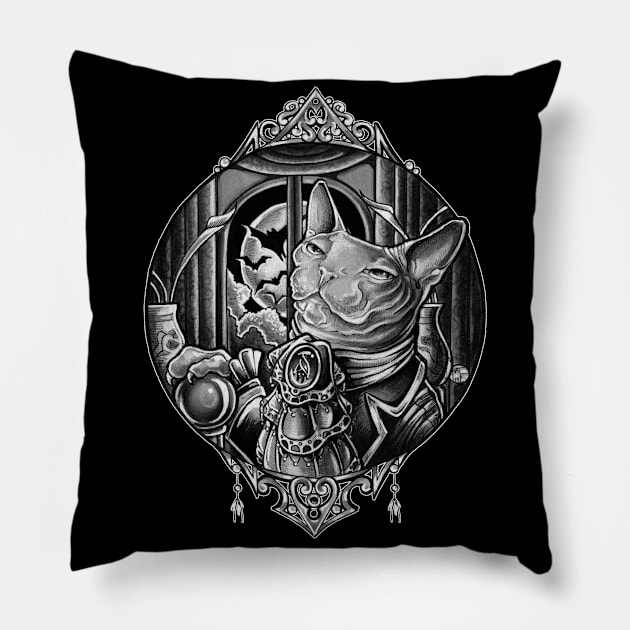 Lord Hairless Cat In His Manor Pillow by Nat Ewert Art