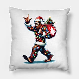 Santa Bigfoot Christmas Lights Rock Funny Sasquatch Believe Pillow