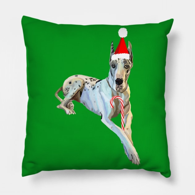 Christmas Harlequin Great Dane Dog Pillow by Art by Deborah Camp