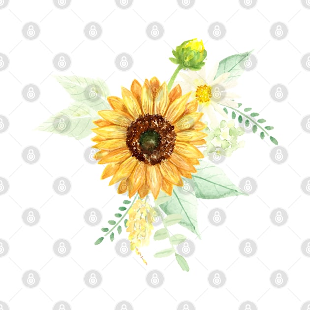 Sunflowers and Daisies Bouquets | Watercolor | Art | Pattern by Harpleydesign