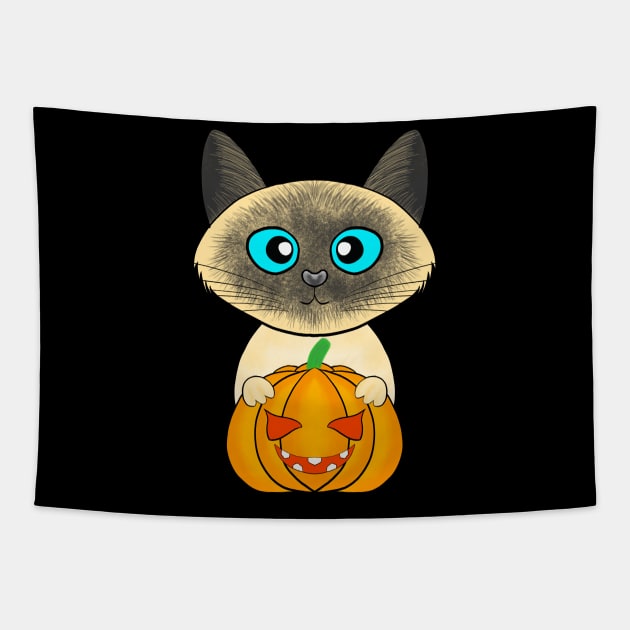 Halloween cute cat pumpkin Tapestry by ArtDigitalWings