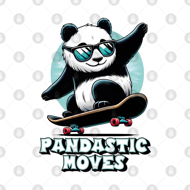 Cool panda with sunglasses on skateboard – "Pandastic Moves" by Infinitee Shirts