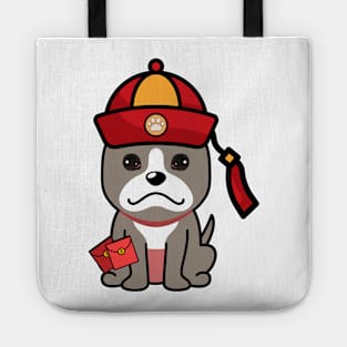 Funny grey dog celebrates lunar new year Tote