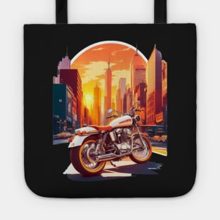 Retro Motorcycle T-Shirt Design Featuring New York City Street Tote