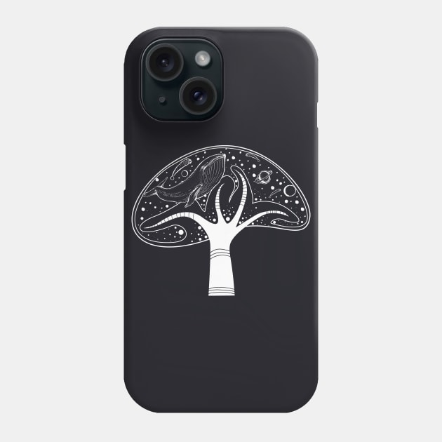 Whale in Mushroom Fantasy Lineart Phone Case by Foxxy Merch