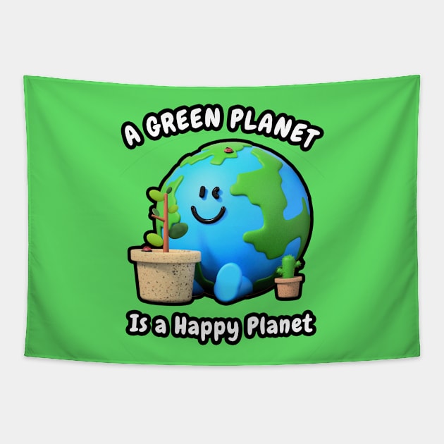 🌳 A Green Planet Is a Happy Planet, Save the Earth Tapestry by Pixoplanet