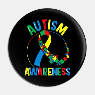 Colorful Autism Awareness Day Puzzle Ribbon Pin