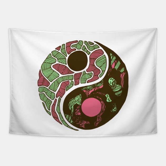 Pink Mint Abstract Yin Yang Tapestry by kenallouis